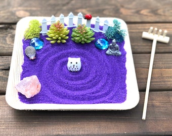 Zen Garden Kit: Purple Desk Decor, Fun Zen Garden, DIY Craft kit, Create Your Own Zen – DIY Mini Garden Kit for Calm & Creativity