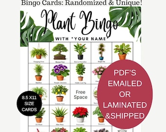 Plant Bingo Supplies: Custom Plant Bingo cards Digital PDFs or PRINTED LAMINATED, Plant Party Game