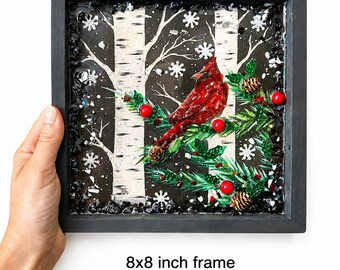 Resin Cardinal Art Kit, DIY Crushed Glass Craft, Cardinal Gift, Winter Suncatcher