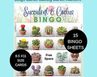 Tarjetas de bingo de plantas, Juego de bingo de cactus suculentos, Tarjetas de bingo de plantas imprimibles, Juego de bingo de plantas de interior