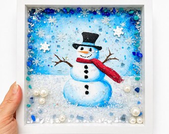 Snowman Crushed Glass kit, DIY Winter Craft, Christmas Resin Art, Craft lover gift