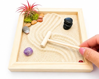 Desktop Zen Garden Kit, Japanese Zen garden Zen gift set for desk, Relaxation Gift stone kit