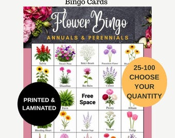 Printed & Laminated Flower Bingo card, Customized Logo Flower Bingo card, Plant Bingo, Flower Party Game