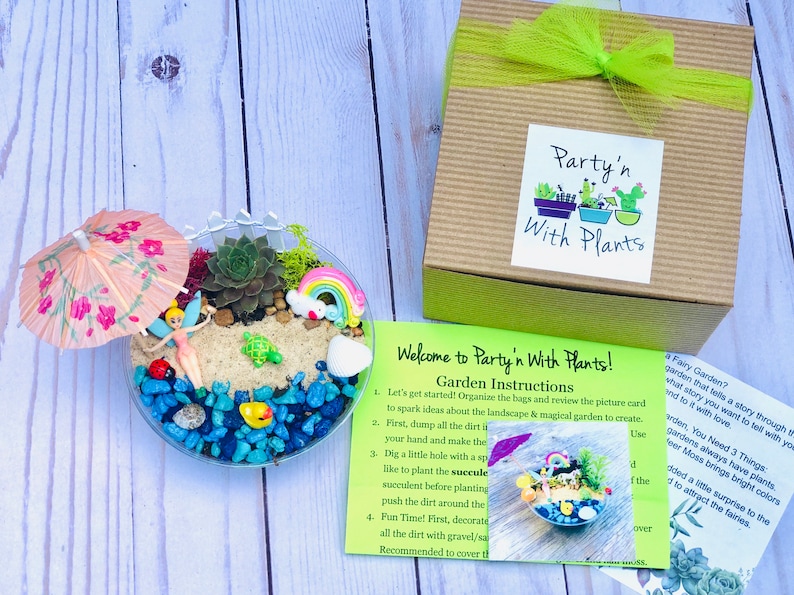 Mini Fairy Garden Kits, Mermaid Birthday Party, Kids Birthday Party Favor, kids craft kit, Mermaid Craft kit, Kids virtual activity craft image 2