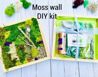 DIY Moss Wall Art Kit: Pine Wood Frame, Preserved Reindeer Moss