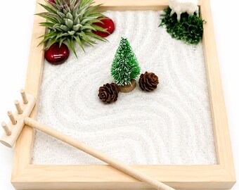 Winter Christmas Zen Garden Kit: Holiday Desktop Meditation, Christmas Sand Tray Decor, Holiday Zen garden