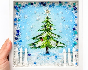 Christmas Tree Crushed Glass Resin Art Kit, Winter Scene Craft, Craft Lover Gift