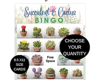 Printed & Laminated Succulent Cactus Bingo Plant Cards, Custom Succulent Bingo Cards, Plant Bingo Cards