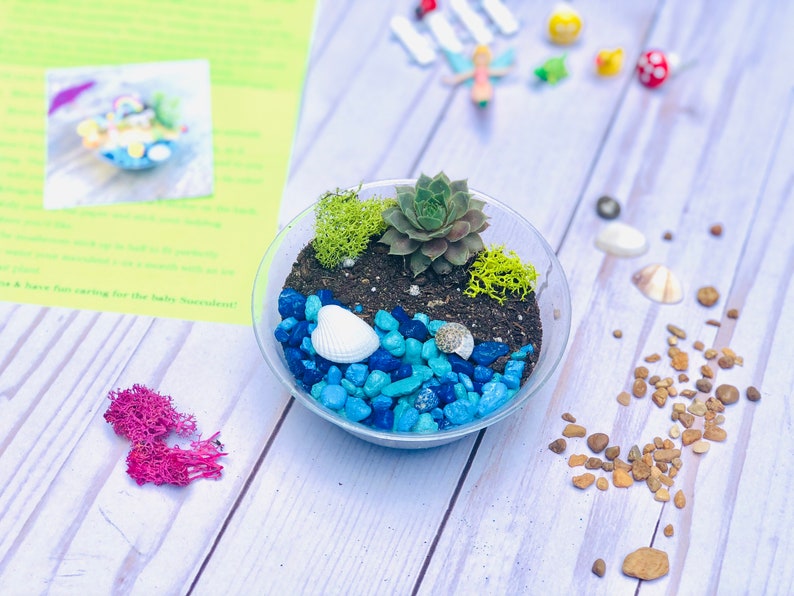 Mini Fairy Garden Kits, Mermaid Birthday Party, Kids Birthday Party Favor, kids craft kit, Mermaid Craft kit, Kids virtual activity craft image 4