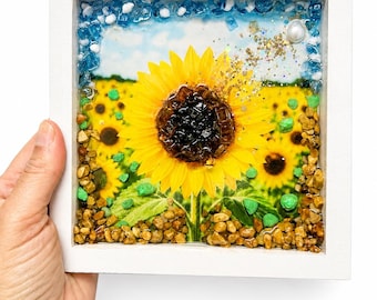 DIY Resin Sunflower Art Kit, Crushed Glass craft, Sunflower Gift, Halloween