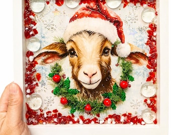 Christmas Goat Crushed Glass Kit, DIY Christmas Craft, Goat Lover Gift, Resin Art Kit
