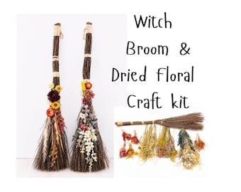 Witch Broom Besom and Dried flowers Craft Kit, Witch craft kit, Witch gift, Altar Broom, Make a dried floral witch broom, Pumpkin spice gift