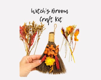 DIY Witch Broom Craft Kit, Dried Flowers, Botanicals, Fall Halloween Decor