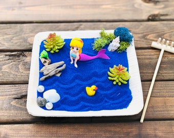 Mini Zen Garden, Mermaid Craft kit, Sand Garden, Mermaid Desk Decor, Tabletop Zen Garden, Best Friend Gift, Desk Toy, Gifts for her