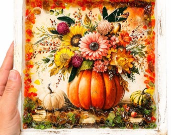 Resin Fall Pumpkin Halloween Art kit, Pumpkin Crushed Glass Craft, DIY Resin art