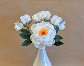 Peony flower paper flower posy with sweet peas for a thank you gift, Vignette staging or meaningful symbol of hope and gratitude