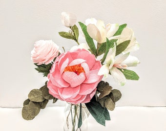 Pink Peony Paper Flowers Bouquet Posy - Peony, Ranunculus, Alstroemeria, Sweet Peas, , Paper Flower Bouquet,,