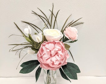 Pink Paper Flowers Bouquet  Posy - Peony, Juliet Rose, Sweet Peas and Ranunculus,  Gift,
