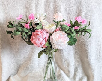 Barbie Pink, Blush & White Paper Flowers Bouquet Arrangement of Peony, Icelandic Poppy, Ranunculus, Home Decor, Bridesmaids Wedding Bouquet