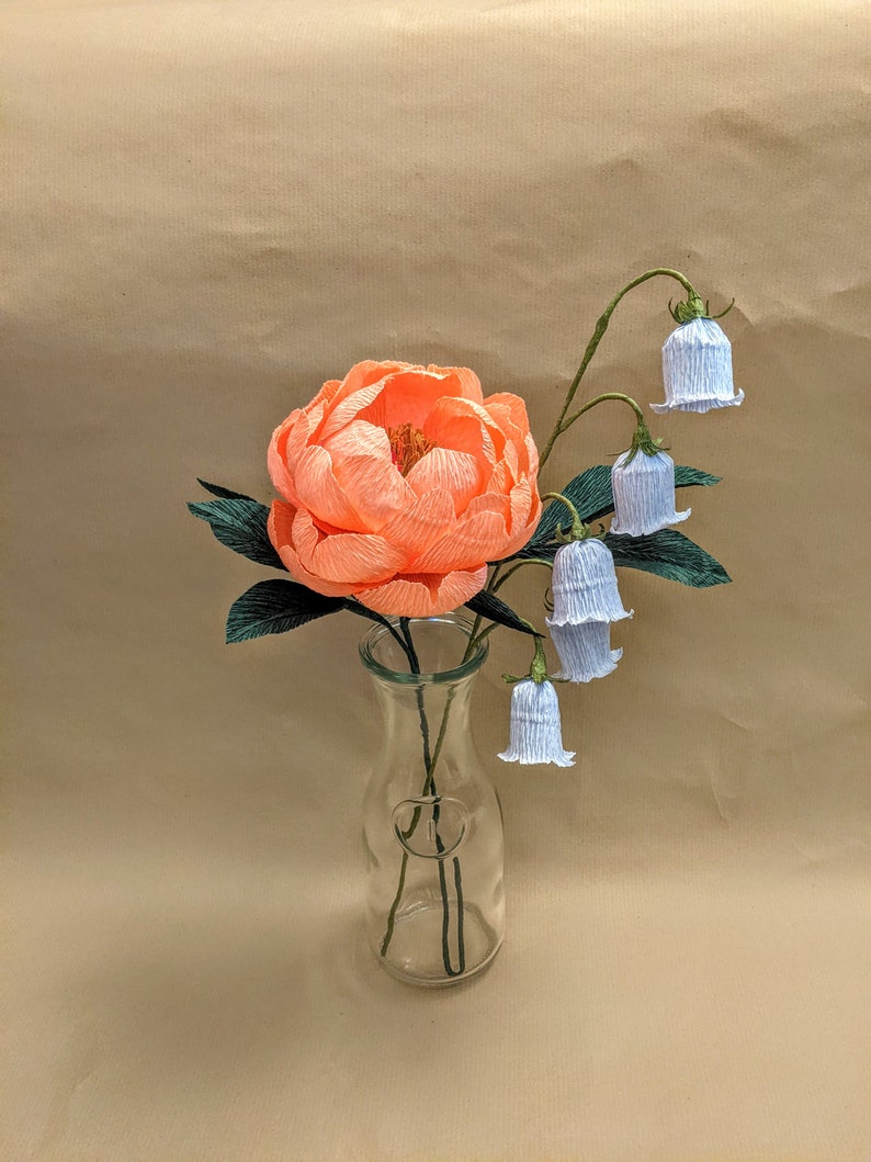 Paper Flower Peony Bouquet Small Posy, Symbol of Hope and Healing, Thank You Gift, Vignette Staging, Desk Accessory, Handmade Gift image 6