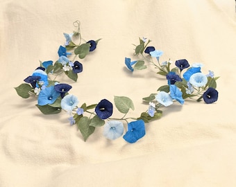 Blue Flower Garland of Paper Flowers, Handmade Gift,