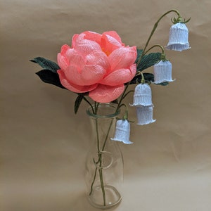 Paper Flower Peony Bouquet Small Posy, Symbol of Hope and Healing, Thank You Gift, Vignette Staging, Desk Accessory, Handmade Gift image 7