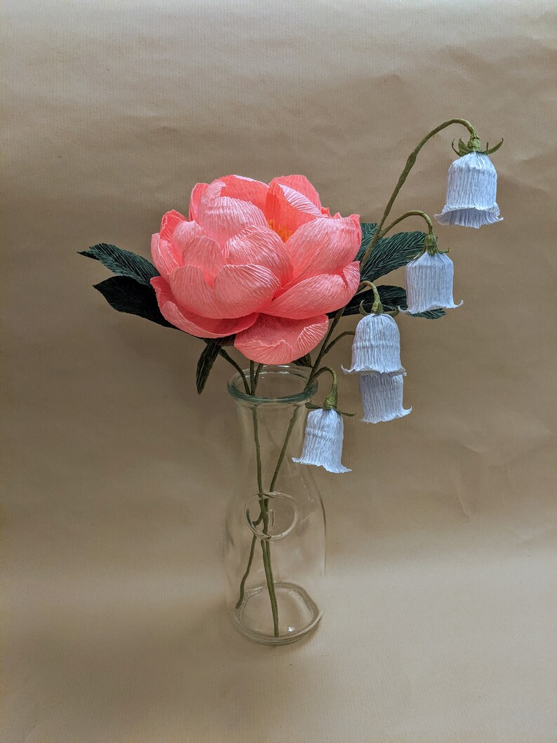 Paper Flower Peony Bouquet Small Posy, Symbol of Hope and Healing, Thank You Gift, Vignette Staging, Desk Accessory, Handmade Gift image 7