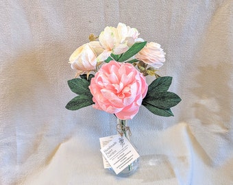 Peony Pink Flower Bouquet, Paper Flowers, Artificial Peony, Ranunculus, Garden Rose, Alstroemeria Posy,  Gift,