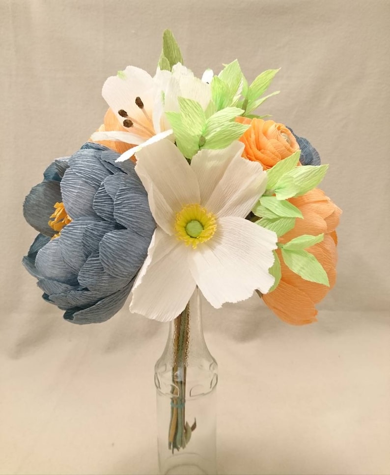 Coral Blue and White Flower Arrangements From Paper Wedding - Etsy
