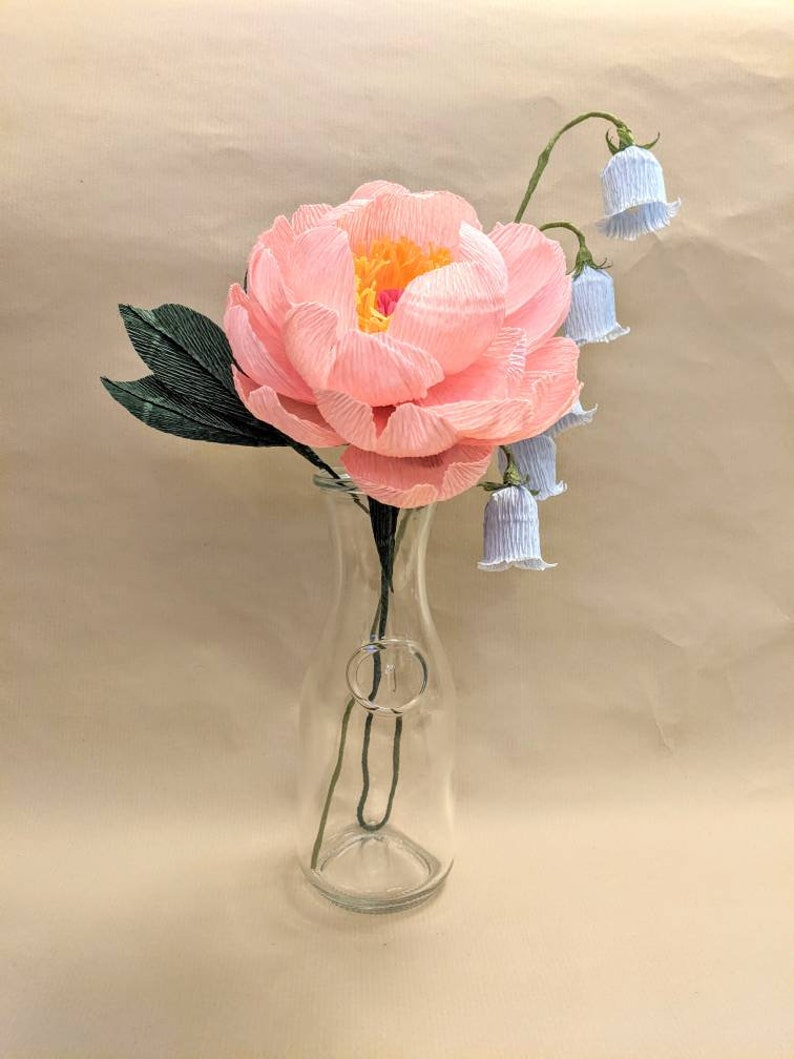 Paper Flower Peony Bouquet Small Posy, Symbol of Hope and Healing, Thank You Gift, Vignette Staging, Desk Accessory, Handmade Gift image 3