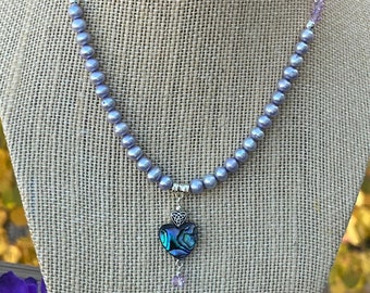 Freshwater Pearl and crystal choker necklace with pendant accented by a dangling crystal.  2 pendant/color choices
