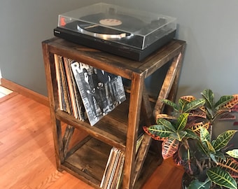 Farmhouse Turntable Stand | Vinyl Record Storage and Bookshelf