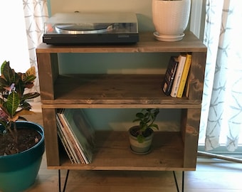 Mid-Century Modern Solid Wood Record Player Stand | Vinyl Storage
