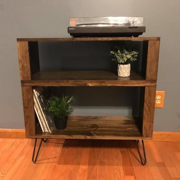 Handmade Walnut Vinyl Record Stand | Mid-Century Modern Turntable Cabinet