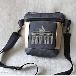 Shoulder bag, BERLIN, Brandenburg Gate, crossover, faux leather, embroidery, crossover