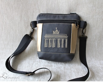 Shoulder bag, BERLIN, Brandenburg Gate, crossover, faux leather, embroidery, crossover