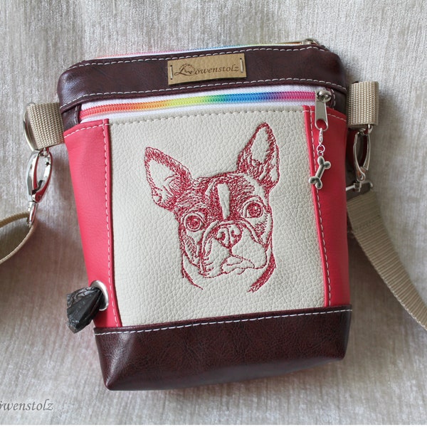 Gassitasche, BOSTON TERRIER, Gassigeh-Tasche, Hundetasche, Bauchtasche, Hüfttasche, Umhängetasche, Gürteltasche, Embroidery, Faux leather