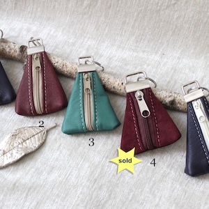 Porte-monnaie en cuir, sac à monnaie, sac pyramide, porte-clés, upcycling