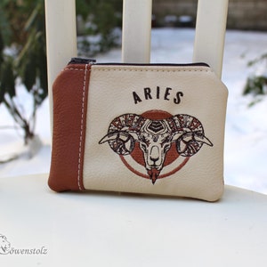 Bolso de monedas, Bolsa universal Aries, Aries, Zodiac, cartera, piel sintética, bordado