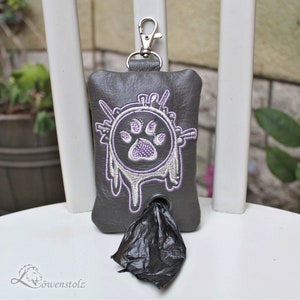 Dog Poop Bag, DOG PAW, Dog Bag, Dispenser for Dog Waste Bags, Genuine Leather, Embroidery, Upcycling