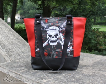 Umhängetasche, Shopper, PIRATE SKULL, Kunstleder, Baumwollstoff