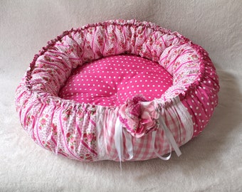 Hundebett, Donut Hundebett, Katzenbett, Romantik Look, floral, Baumwollstoff, für kleine Hunde