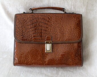 Vintage Tasche, Lederimitat, Kroko-Optik