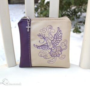 Bolso de monedas, bolso universal, DOVE DE PAZ, billetera, piel sintética, bordado