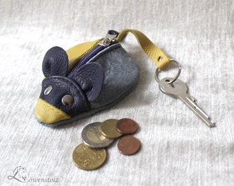 Leder Maus, Leder-Schlüsseletui, Schlüsseltasche, Geldbörse, Münzbörse, Münztäschchen
