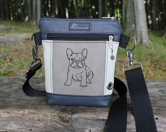 Gassitasche, FRENCH BULLDOG, Gassigeh-Tasche, Hundetasche, Bauchtasche, Hüfttasche, Umhängetasche, Gürteltasche, Bestickung, Kunstleder