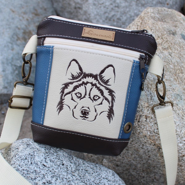 Gassitasche, HUSKY, Gassigeh-Tasche, Hundetasche, Bauchtasche, Hüfttasche, Umhängetasche, Gürteltasche, Embroidery, Faux leather