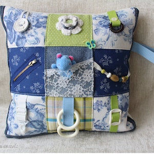 Dementia pillows, baby pillows with filling, BLUE ROSES, motor skills pillows, feeler pillows, activity pillows, motor skills training