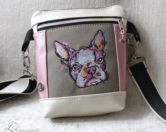 Gassitasche, FRENCH BULLDOG, Gassigeh-Tasche, Hundetasche, Bauchtasche, Hüfttasche, Umhängetasche, Gürteltasche, Bestickung, Kunstleder