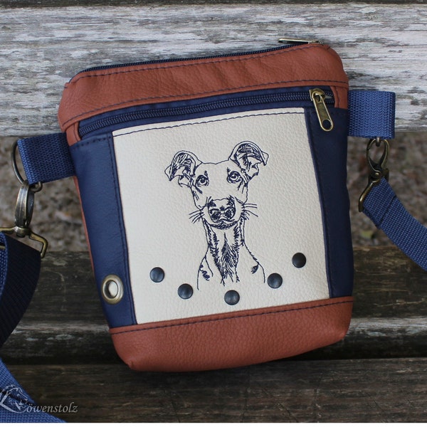 Dog bag, GREYHOUND, dog bag, hip bag, shoulder bag, belt bag, embroidery, imitation leather